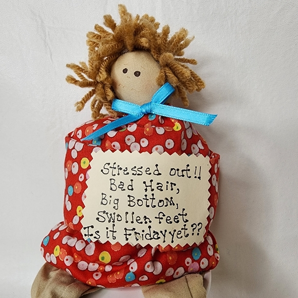 Bean Bag Stress Doll 10" x 4" Office Humor Bad Hair Home Accent or Office Decor - Picture 3 of 9